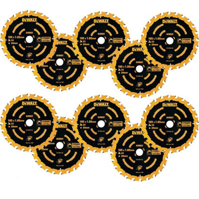 10 x Dewalt DT10624 Circular Saw Blades 165 x 20 x 24T Extreme Framing