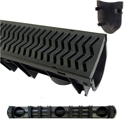 10 x Drainage Channel Polydrain Heelguard 1m Lengths & 2 Stop end Blanks Storm Drain Channel Linear 13cm High by 12cm Wide