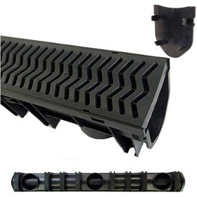10 x Drainage Channel Polydrain Heelguard 1m Lengths & 2 Stop end Blanks Storm Drain Channel Linear 13cm High by 12cm Wide