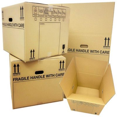 10 x Extra Large Strong Cardboard Storage Moving Boxes 53cm x 53cm x 41cm 115 Litres with Carry Handles and Room List