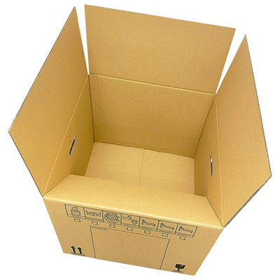 10 x Extra Large Strong Cardboard Storage Moving Boxes 53cm x 53cm x 41cm 115 Litres with Carry Handles and Room List