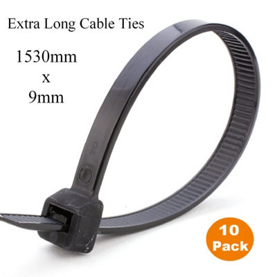 10 x Extra Long 1.5 Metre Black Cable Ties 1530mm x 9mm Heavy Duty Zip Ties