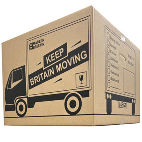 10 x Giant Cardboard Storage Packing Moving House Boxes with Carry Handles and Room List 52cm x 52cm x 40cm
