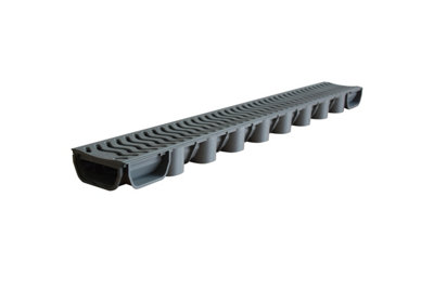 10 x Grey Low Flow Shallow Flow Drain Plastic Grating 50mm Deep x 1m ...