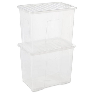 10 x Heavy Duty Multipurpose 80 Litre Home Office Clear Plastic Storage Containers With Lids