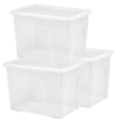 10 x Large See Through 80 Litre Crystal Clear Transparent Storage Boxes ...