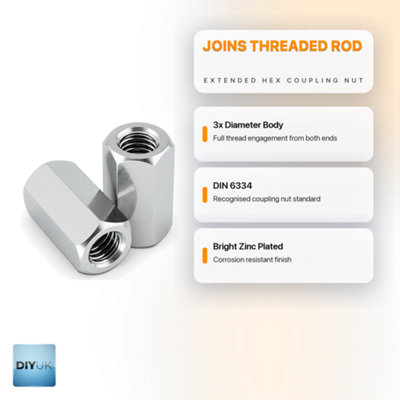 10 x M24 Hex Coupling Nuts - Threaded Rod Connector Studding Extension ...