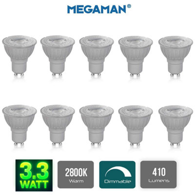 10 x Megaman 140500 3.3W Dimmable LED GU10 PAR16 LIGHT Bulbs 2700K Warm ...