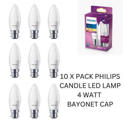 10 X PHILIPS LED CANLE BC 4W WARM WHITE (25w Equiv) LIGHT BULB LAMP BAYONET CAP