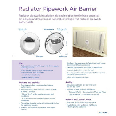 10 x Radiator Pipework Air Barriers Part L Compliant, Central Heating Pipe Tidy