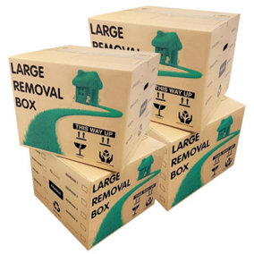 10 x Recyclable Extra Large Strong Cardboard Storage Moving Boxes 53cm x 53cm x 41cm 115 Litres with Carry Handles and Room List