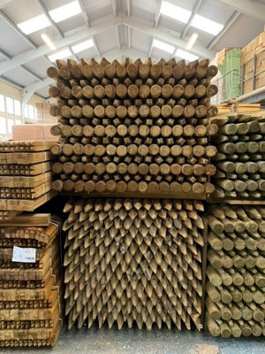 10 x Round Wooden Fence Posts Stakes HC4 Pressure Treated 1.65m tall x 75mm Diameter