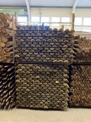 10 x Round Wooden Fence Posts Stakes HC4 Pressure Treated 1.8m tall x 75mm Diameter - 6