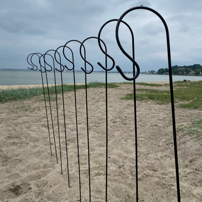 10 x Shepherds Crook Black Metal Garden Border Hooks (1.5m)