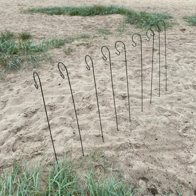 10 x Shepherds Crook Black Metal Garden Border Hooks (1.5m)