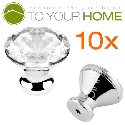 10 x Small Crystal Door Knobs Diamond Glass Clear Cabinet Drawer Wardrobe Handle (CRY03-10)