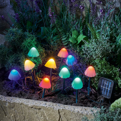 10 x Solar Mushroom LED Stake Lights - Water Resistant Outdoor Garden Pathway, Flower Bed, Border, Lawn Lighting Decorations