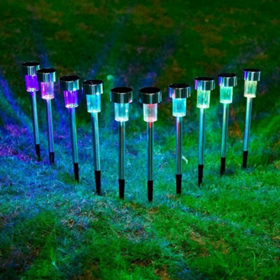 10 x Solar Powered Colour Changing LED Stake Lights Garden Path Border Driveway Outdoor
