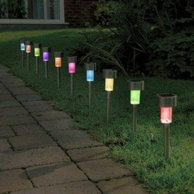 10 x Solar Powered Colour Changing LED Stake Lights Garden Path Border Driveway Outdoor - 3