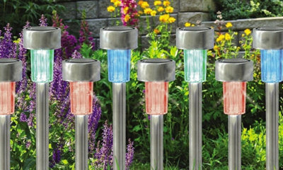 10 x Solar Powered Colour Changing LED Stake Lights Garden Path Border Driveway Outdoor - 7