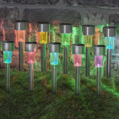 10 x Solar Powered Colour Changing LED Stake Lights Garden Path Border Driveway Outdoor - 9