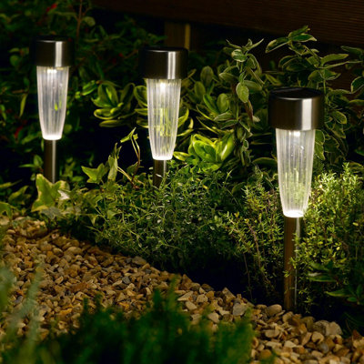 10 x Solar Powered Fluted Marker Lights - Outdoor Garden LED Stake ...