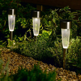 10 x Solar Powered Fluted Marker Lights - Outdoor Garden LED Stake Lights for Pathways, Borders, Pots - Each H36 x 5cm Diameter