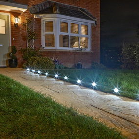 10 x Solar Powered Spotlights - 10 Lumen Super Bright Outdoor Garden Stake Lights for Lawns, Borders, Pathways - Measures L6.5m