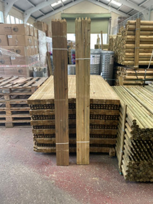 10 x Square & Pointed Wooden HC4 Pressure Treated Tree Stakes/Posts - 1.8m tall x 32mm wide