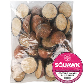 10 x SQUAWK Suet Filled Coconut Halves - Hanging Wild Bird Food Garden Fat Feeder