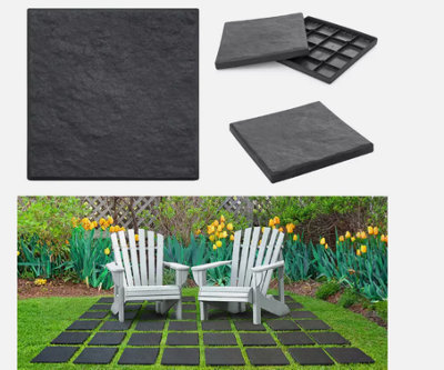 10 x Stomp Stone Garden Rubber Stepping Grey Slate - 30 x 30cm