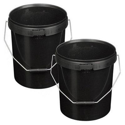 10 x Strong Heavy Duty 25L Black Multi-Purpose Plastic Storage Buckets With Lid & Handle
