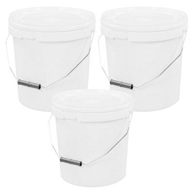 10 x Strong Heavy Duty 25L White Multi-Purpose Plastic Storage Buckets With Lid & Handle
