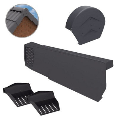 10 x Universal Grey Dry Verge Units, Round Ridge Cap & 2 x Starter ...