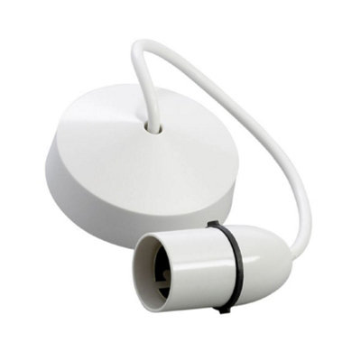 10 x White Ceiling Pendant and Rose, Strong Flex Drop, Max 100 Watt BC Light Bulb