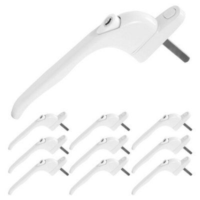 10 x Window Handle, White 41mm, Lockable with Key