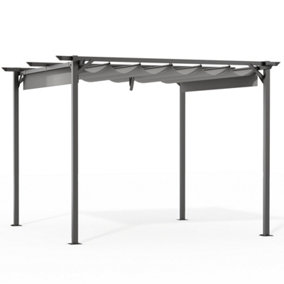10 x10 FT Pergola with Retractable Sun Shade Canopy Outdoor Metal Shelter Gazebo-Grey