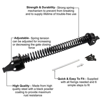 10" Zinc Plated Gate Spring Closer Automatic Strong Adjustable Tension Garden Shed Door
