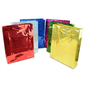 100 Assorted Colours Holographic Gift Bags Small Size Christmas Birthday Wedding Favour Present Bags All Occasions