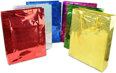 100 Assorted Colours Holographic Gift Bags Small Size Christmas Birthday Wedding Favour Present Bags All Occasions