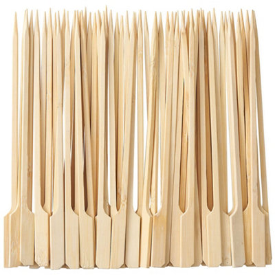 100 BBQ Skewers - 18cm Wooden Bamboo Paddle Skewers