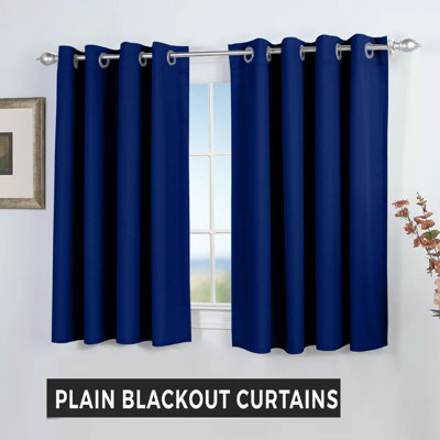 100% Blackout Plain Curtain Thick Thermal Navy Luxury Bedroom Window 46'' X 54'' Curtain Pair With Tie Backs Pair
