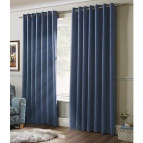 100% Blackout Ring Top Curtains 90" X 90" Blue