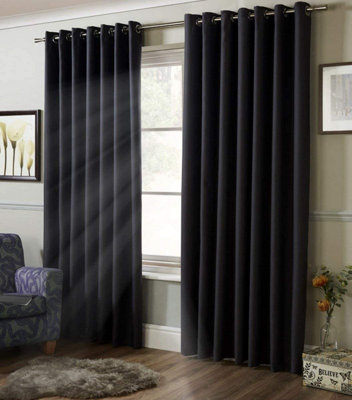 100% Blackout Ring Top Curtains 90" X 90" Charcoal