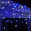 100 Blue & Bright White LED Outdoor Icicle String Lights 2.4m