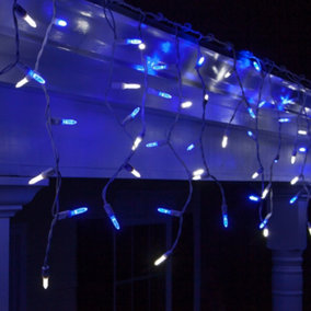 100 Blue & Bright White LED Outdoor Icicle String Lights 2.4m