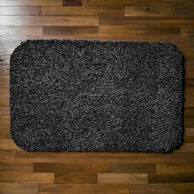 100 Cotton Dirt Stopper Anti Slip Door Mat 75x50cm Jet Black DIY