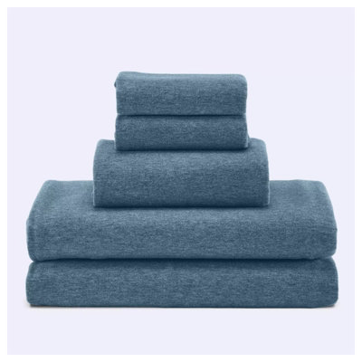 100% Cotton Jersey Fitted Sheet Blue Soft Anti Allergy 30cm Extra Deep Single Double Super King Bed Sheets Easy Care Washable