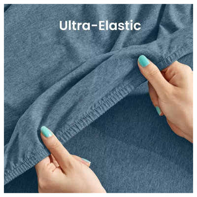 100% Cotton Jersey Fitted Sheet Blue Soft Anti Allergy 30cm Extra Deep Single Double Super King Bed Sheets Easy Care Washable
