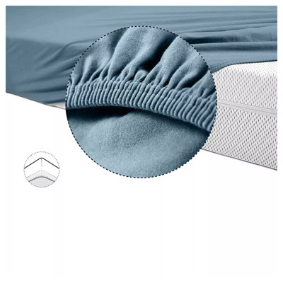 100% Cotton Jersey Fitted Sheet Blue Soft Anti Allergy 30cm Extra Deep Single Double Super King Bed Sheets Easy Care Washable